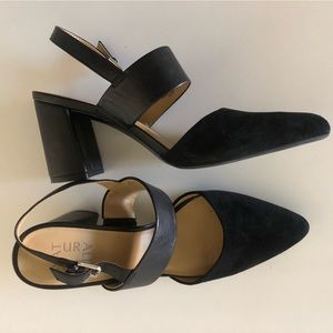 Naturalized Black Leather Heeled Sandals